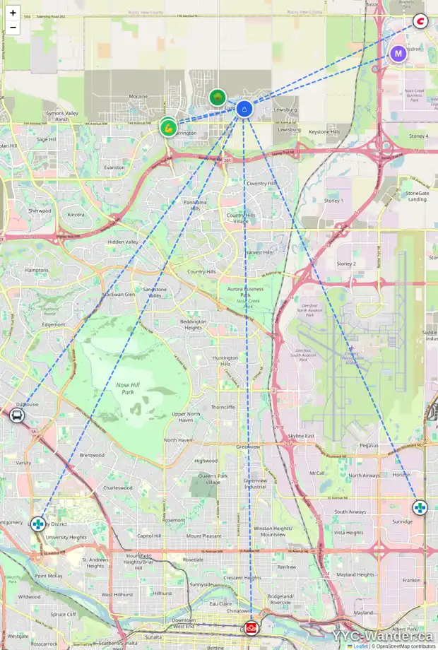 Daily accessibility map for 92 HOWSE RD NE, Calgary showing nearby schools, grocery stores, parks, LRT stations and nearby amenities