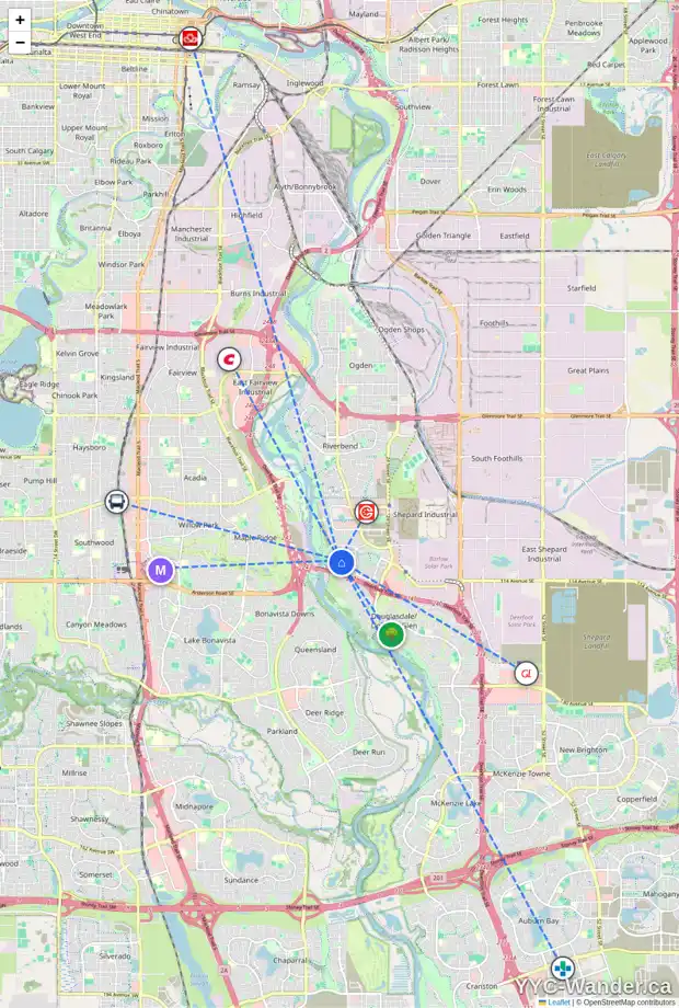 Daily accessibility map for 480 DOUGLAS GLEN PT SE, Calgary showing nearby schools, grocery stores, parks, LRT stations and nearby amenities