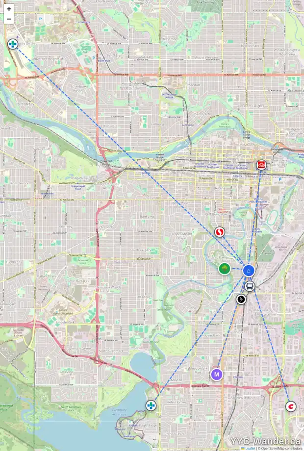 Daily accessibility map for 1 3808 PARKHILL PL SW, Calgary showing nearby schools, grocery stores, parks, LRT stations and nearby amenities