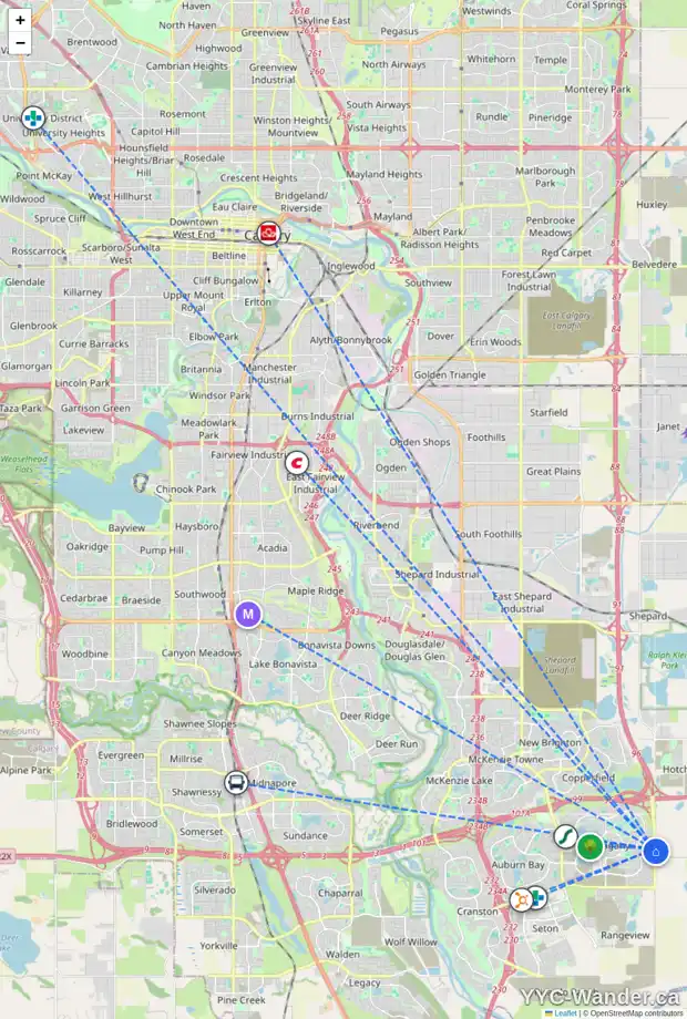 Daily accessibility map for 141 MASTERS RO SE, Calgary showing nearby schools, grocery stores, parks, LRT stations and nearby amenities