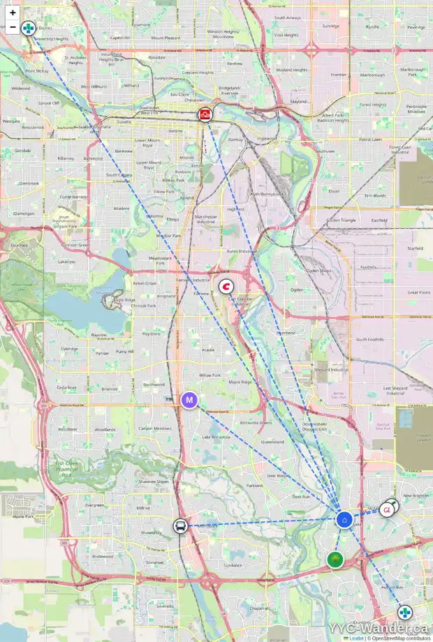 Daily accessibility map for 22 MCKENZIE LAKE PL SE, Calgary showing nearby schools, grocery stores, parks, LRT stations and nearby amenities