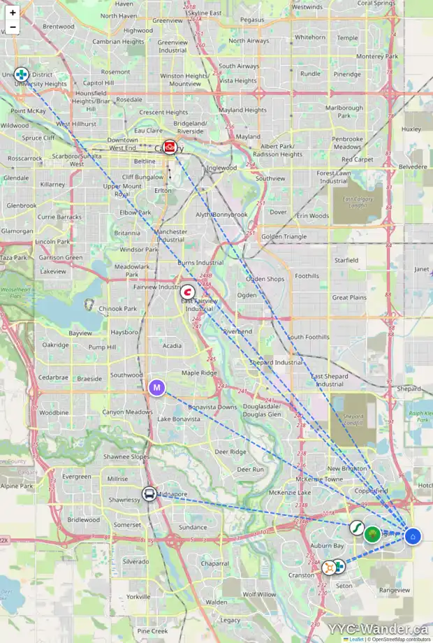 Daily accessibility map for 130 MASTERS RO SE, Calgary showing nearby schools, grocery stores, parks, LRT stations and nearby amenities