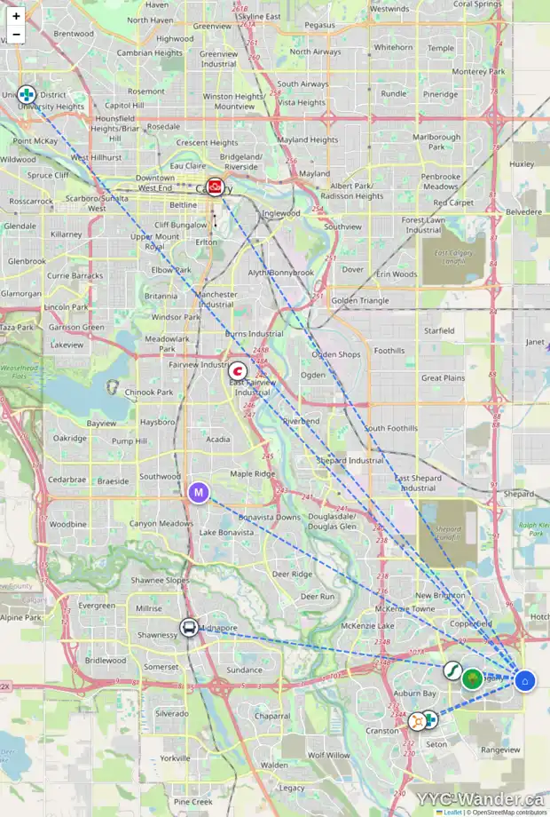 Daily accessibility map for 117 MASTERS RO SE, Calgary showing nearby schools, grocery stores, parks, LRT stations and nearby amenities
