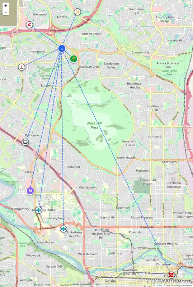 Daily accessibility map for 153 HAMPSTEAD TC NW, Calgary showing nearby schools, grocery stores, parks, LRT stations and nearby amenities