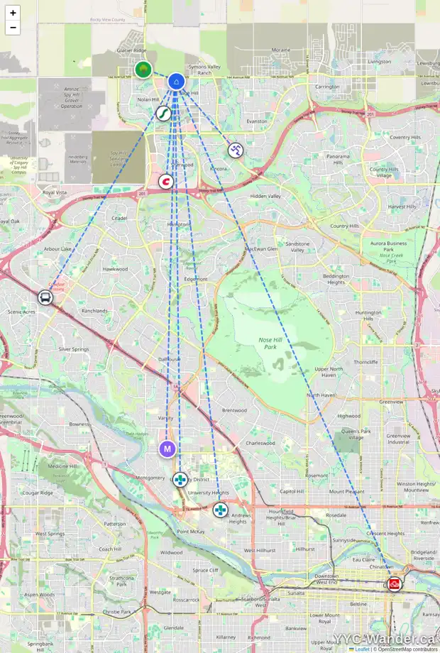 Daily accessibility map for 1705 250 SAGE VALLEY RD NW, Calgary showing nearby schools, grocery stores, parks, LRT stations and nearby amenities