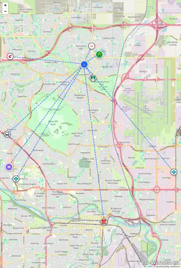 Daily accessibility map for 658 PANORAMA HILLS DR NW, Calgary showing nearby schools, grocery stores, parks, LRT stations and nearby amenities