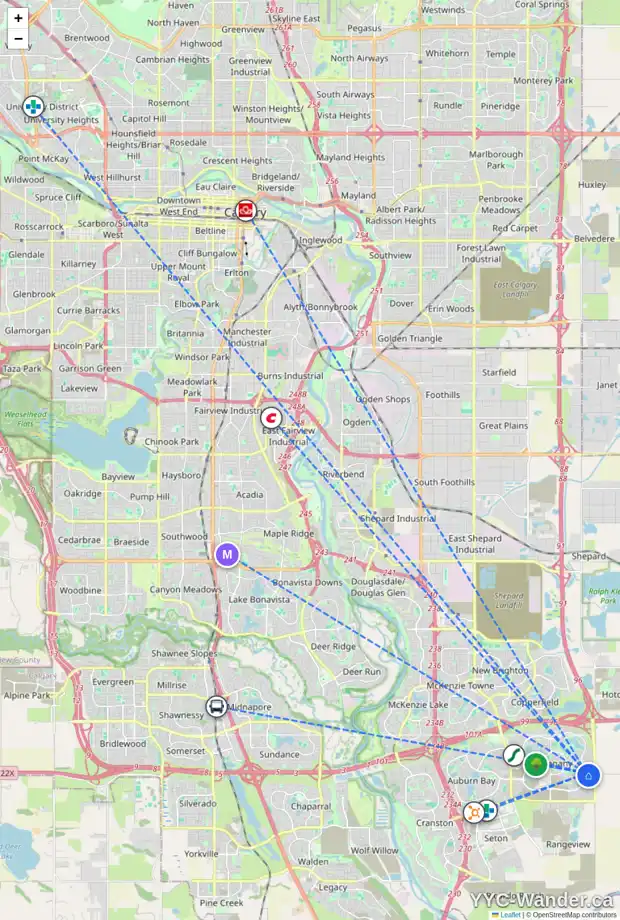 Daily accessibility map for 558 MASTERS RD SE, Calgary showing nearby schools, grocery stores, parks, LRT stations and nearby amenities