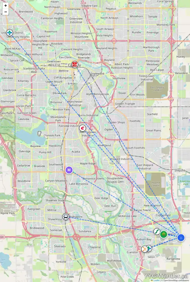 Daily accessibility map for 620 MASTERS RD SE, Calgary showing nearby schools, grocery stores, parks, LRT stations and nearby amenities