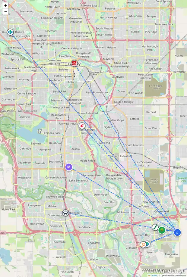 Daily accessibility map for 314 MASTERS RO SE, Calgary showing nearby schools, grocery stores, parks, LRT stations and nearby amenities