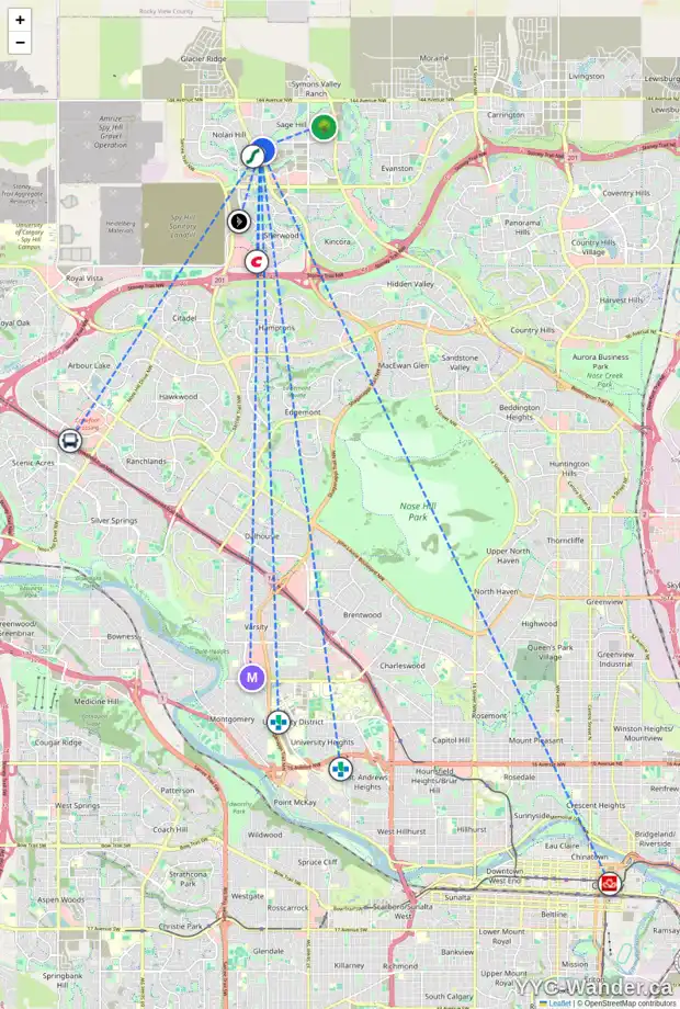 Daily accessibility map for 1905 881 SAGE VALLEY BV NW, Calgary showing nearby schools, grocery stores, parks, LRT stations and nearby amenities
