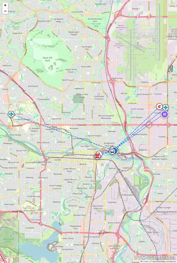 Daily accessibility map for 808 38 9 ST NE, Calgary showing nearby schools, grocery stores, parks, LRT stations and nearby amenities