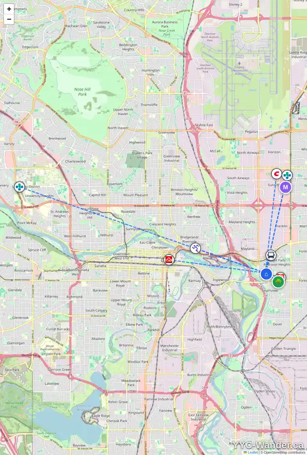 Daily accessibility map for 4101 1317 27 ST SE, Calgary showing nearby schools, grocery stores, parks, LRT stations and nearby amenities