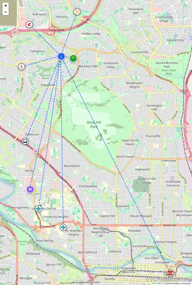 Daily accessibility map for 38 HAMPSTEAD PT NW, Calgary showing nearby schools, grocery stores, parks, LRT stations and nearby amenities