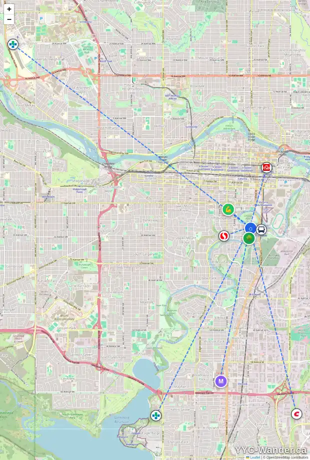 Daily accessibility map for 2340 ERLTON PL SW, Calgary showing nearby schools, grocery stores, parks, LRT stations and nearby amenities