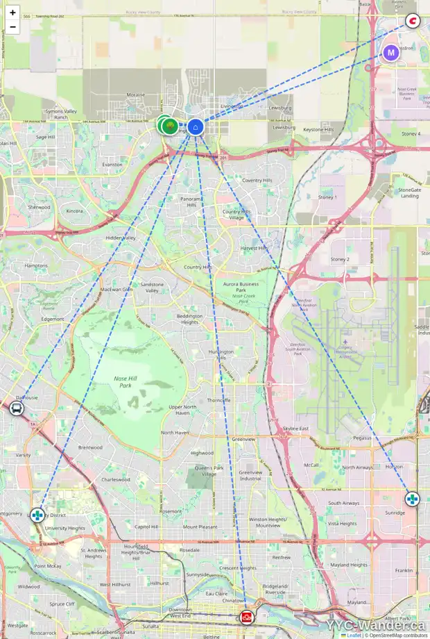 Daily accessibility map for 70 CARRINGVUE DR NW, Calgary showing nearby schools, grocery stores, parks, LRT stations and nearby amenities