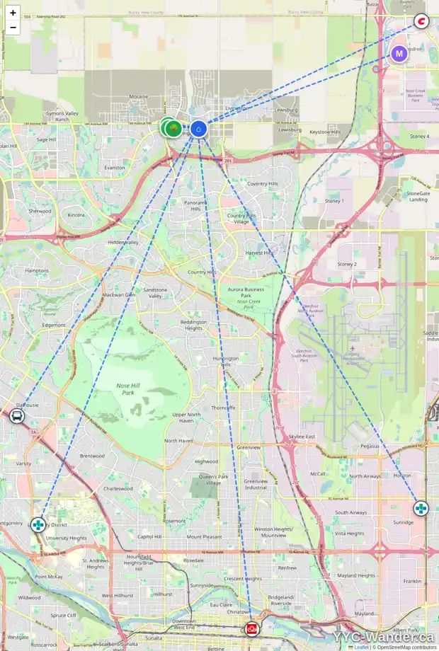 Daily accessibility map for 313 CARRINGVUE MR NW, Calgary showing nearby schools, grocery stores, parks, LRT stations and nearby amenities