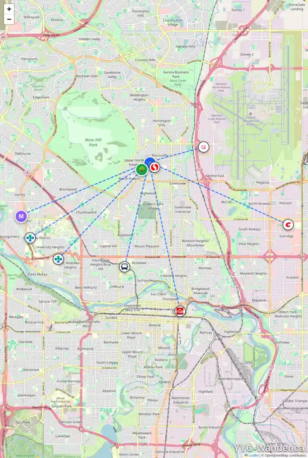 Daily accessibility map for 17 TIPTON PL NW, Calgary showing nearby schools, grocery stores, parks, LRT stations and nearby amenities
