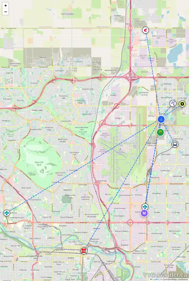 Daily accessibility map for 99 CITYSIDE TC NE, Calgary showing nearby schools, grocery stores, parks, LRT stations and nearby amenities