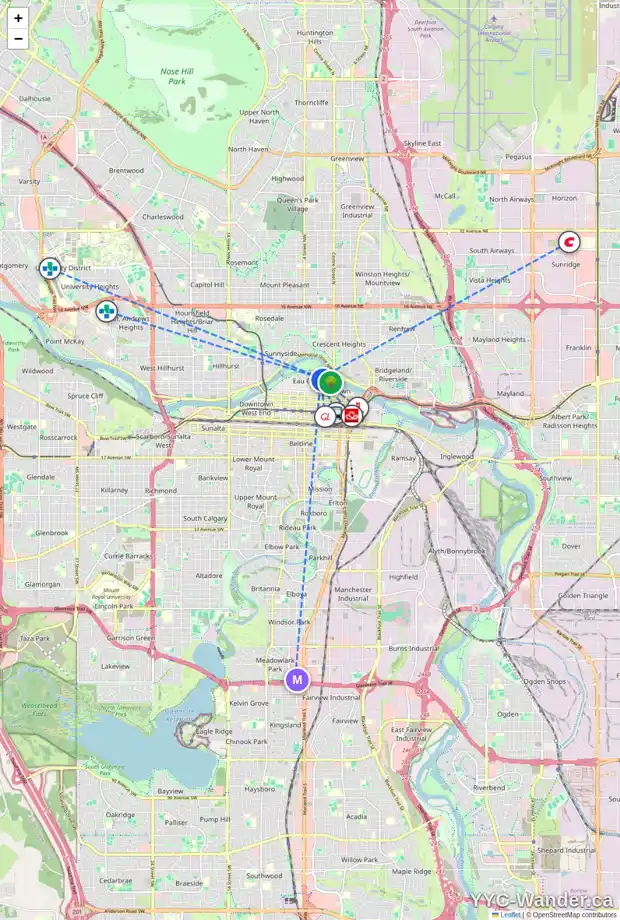 Daily accessibility map for 1207 128 2 ST SW, Calgary showing nearby schools, grocery stores, parks, LRT stations and nearby amenities