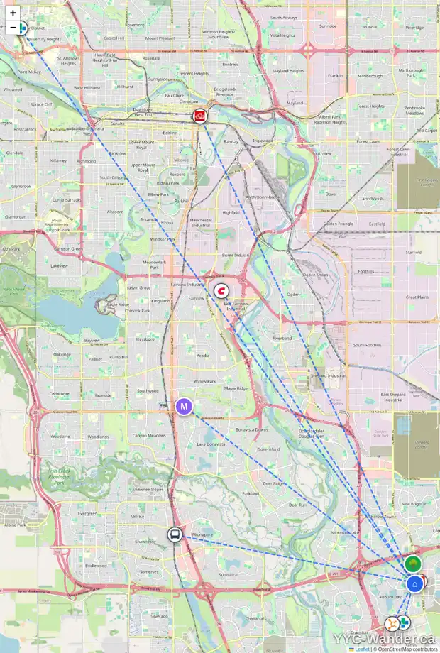 Daily accessibility map for 101 AUBURN MEADOWS WK SE, Calgary showing nearby schools, grocery stores, parks, LRT stations and nearby amenities