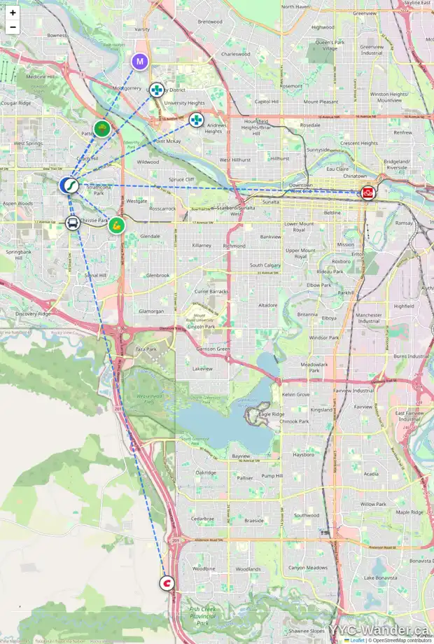 Daily accessibility map for 1177 STRATHCONA DR SW, Calgary showing nearby schools, grocery stores, parks, LRT stations and nearby amenities