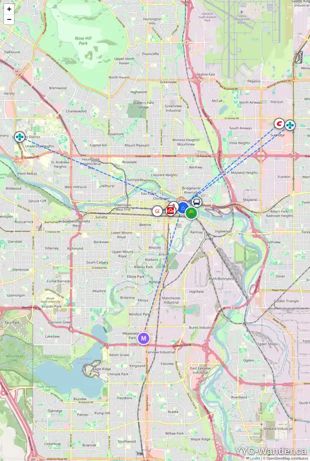 Daily accessibility map for 608 550 RIVERFRONT AV SE, Calgary showing nearby schools, grocery stores, parks, LRT stations and nearby amenities