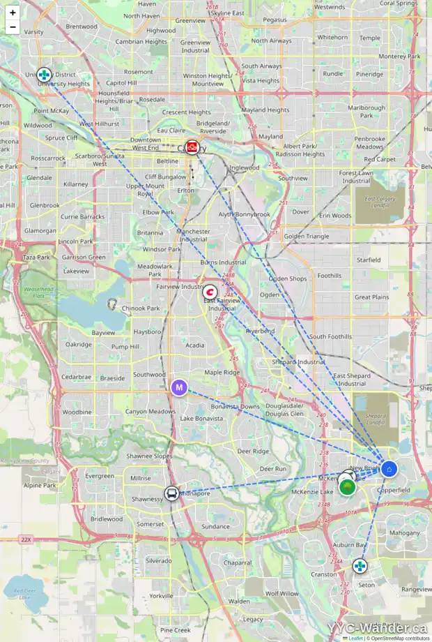 Daily accessibility map for 103 NEW BRIGHTON WK SE, Calgary showing nearby schools, grocery stores, parks, LRT stations and nearby amenities