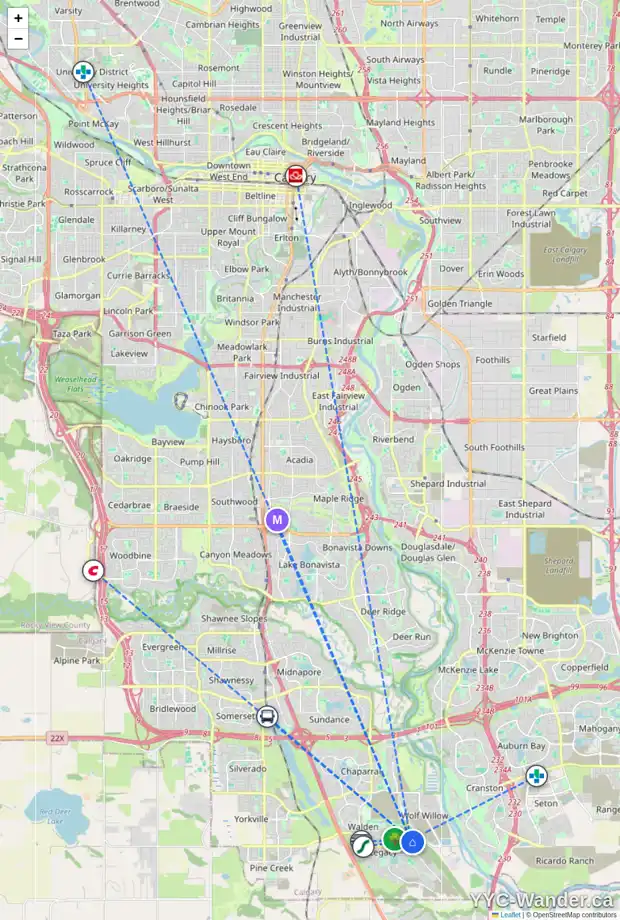 Daily accessibility map for 88 WALCREST VW SE, Calgary showing nearby schools, grocery stores, parks, LRT stations and nearby amenities