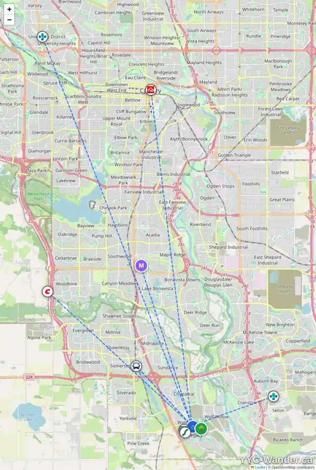 Daily accessibility map for 166 WALGROVE DR SE, Calgary showing nearby schools, grocery stores, parks, LRT stations and nearby amenities