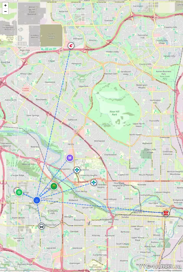 Daily accessibility map for 246 WEST GROVE PT SW, Calgary showing nearby schools, grocery stores, parks, LRT stations and nearby amenities