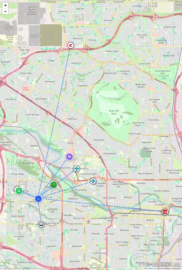 Daily accessibility map for 202 WEST GROVE PT SW, Calgary showing nearby schools, grocery stores, parks, LRT stations and nearby amenities