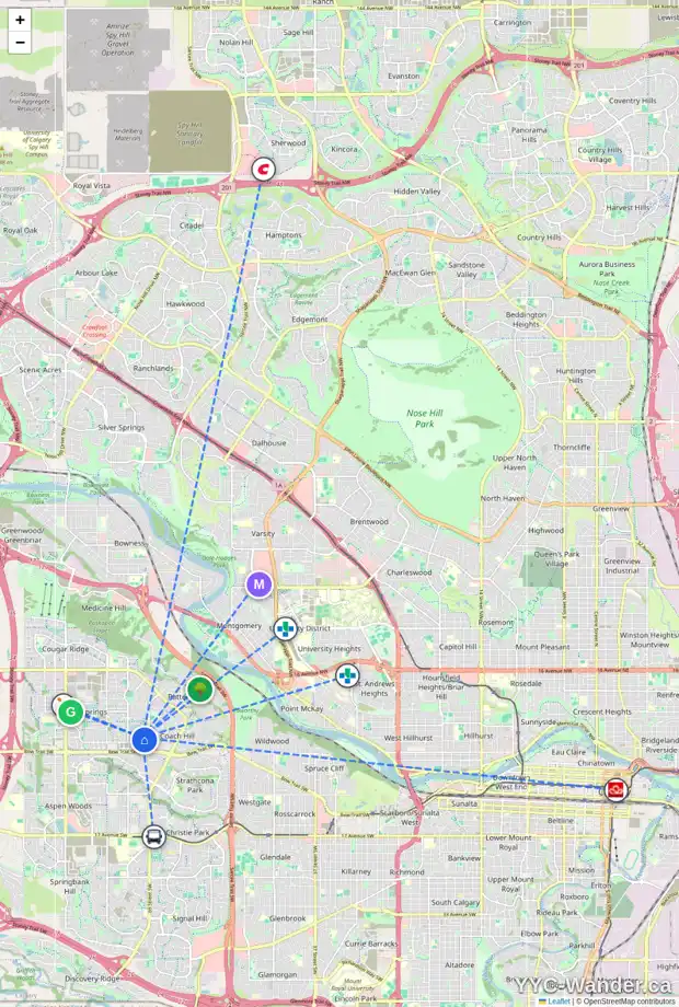 Daily accessibility map for 186 WEST GROVE PT SW, Calgary showing nearby schools, grocery stores, parks, LRT stations and nearby amenities