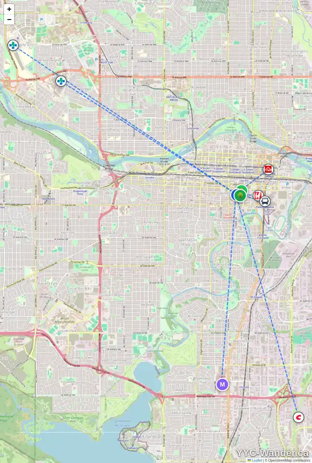 Daily accessibility map for 307 303 13 AV SW, Calgary showing nearby schools, grocery stores, parks, LRT stations and nearby amenities
