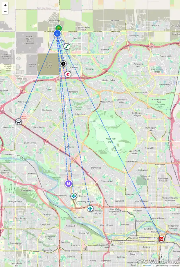 Daily accessibility map for 101 NOLANLAKE CV NW, Calgary showing nearby schools, grocery stores, parks, LRT stations and nearby amenities