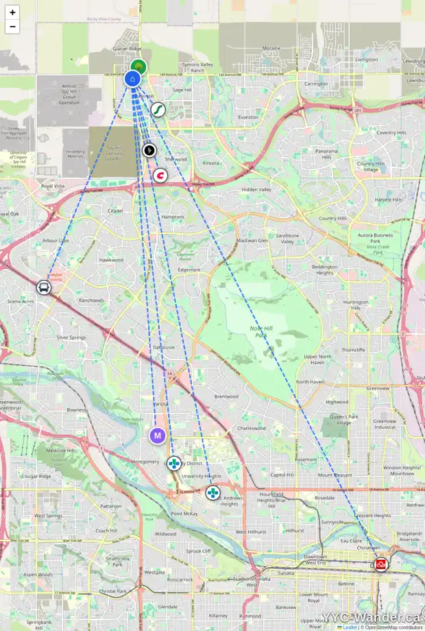Daily accessibility map for 67 NOLANLAKE CV NW, Calgary showing nearby schools, grocery stores, parks, LRT stations and nearby amenities