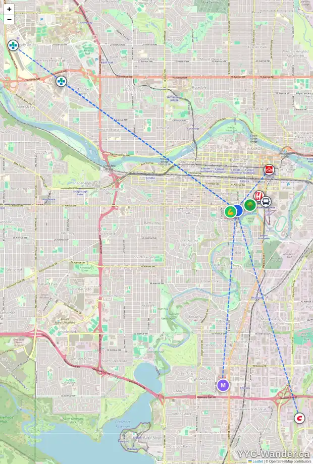 Daily accessibility map for 130 305 18 AV SW, Calgary showing nearby schools, grocery stores, parks, LRT stations and nearby amenities