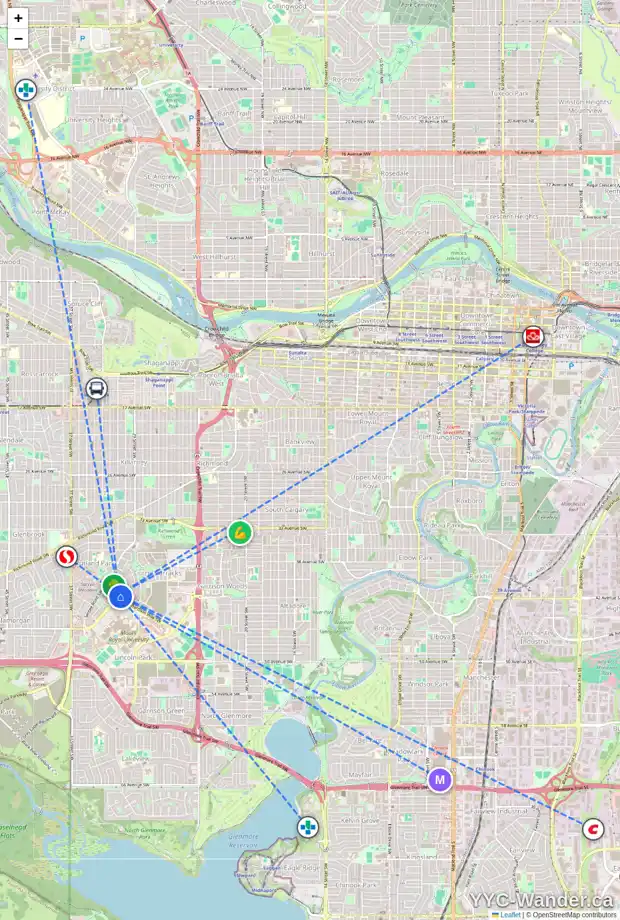 Daily accessibility map for 201 11 BURMA STAR RD SW, Calgary showing nearby schools, grocery stores, parks, LRT stations and nearby amenities