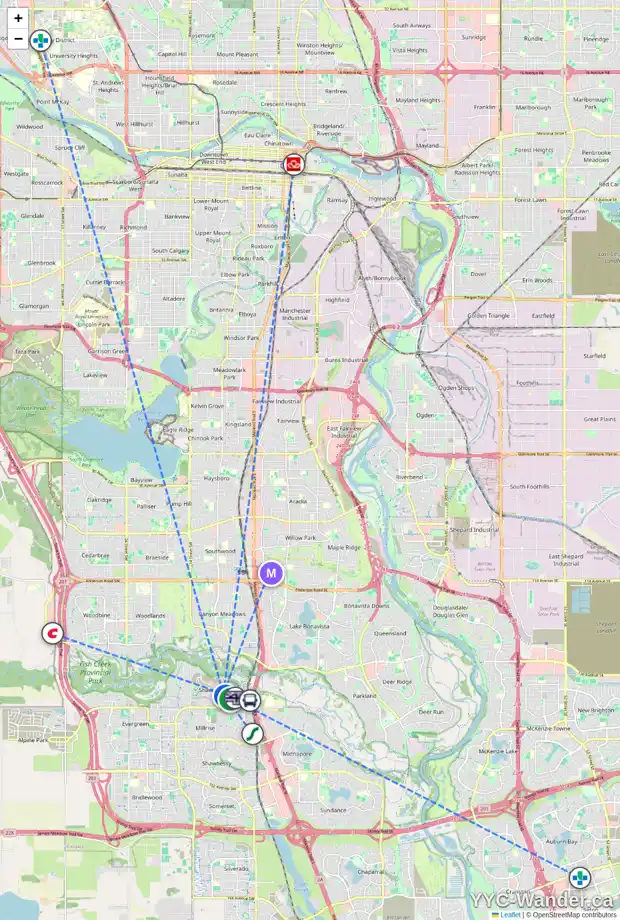 Daily accessibility map for 77 SHAWNEE HE SW, Calgary showing nearby schools, grocery stores, parks, LRT stations and nearby amenities