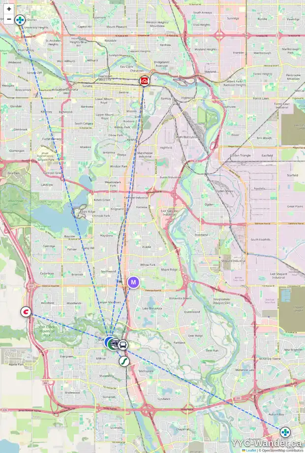 Daily accessibility map for 71 SHAWNEE HE SW, Calgary showing nearby schools, grocery stores, parks, LRT stations and nearby amenities