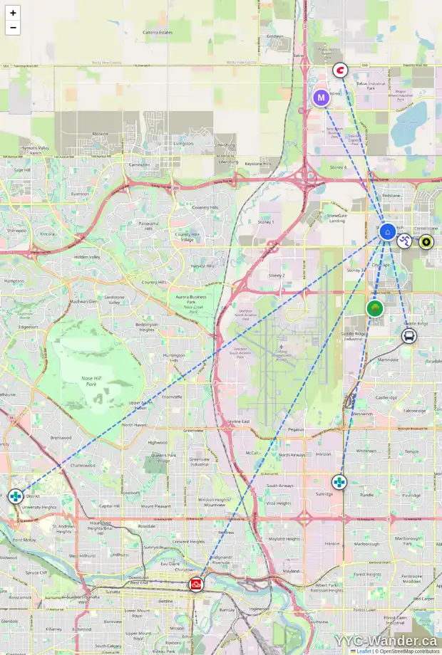 Daily accessibility map for 5404 302 SKYVIEW RANCH DR NE, Calgary showing nearby schools, grocery stores, parks, LRT stations and nearby amenities