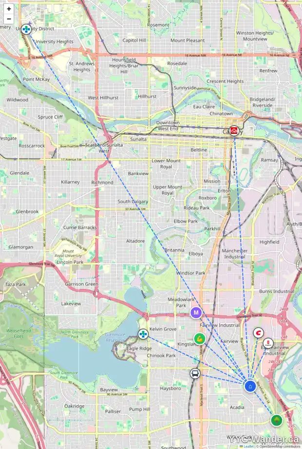 Daily accessibility map for 40 ALDERWOOD CL SE, Calgary showing nearby schools, grocery stores, parks, LRT stations and nearby amenities