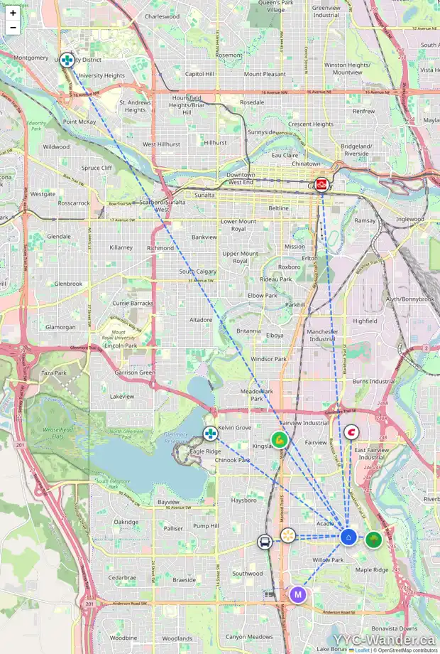 Daily accessibility map for 9811 ATHENS RD SE, Calgary showing nearby schools, grocery stores, parks, LRT stations and nearby amenities