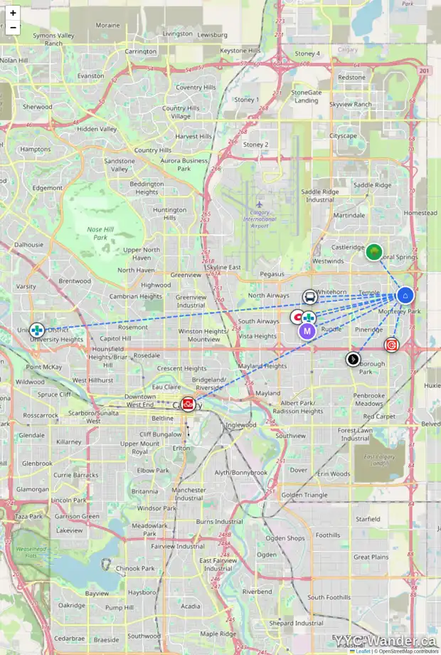 Daily accessibility map for 156 ANAHEIM CI NE, Calgary showing nearby schools, grocery stores, parks, LRT stations and nearby amenities