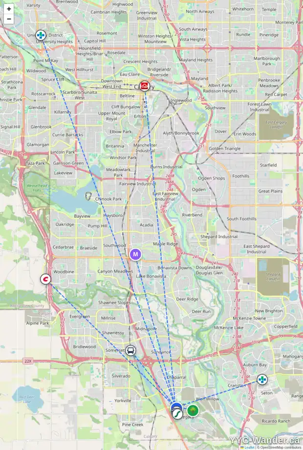 Daily accessibility map for 72 WALDEN PH SE, Calgary showing nearby schools, grocery stores, parks, LRT stations and nearby amenities