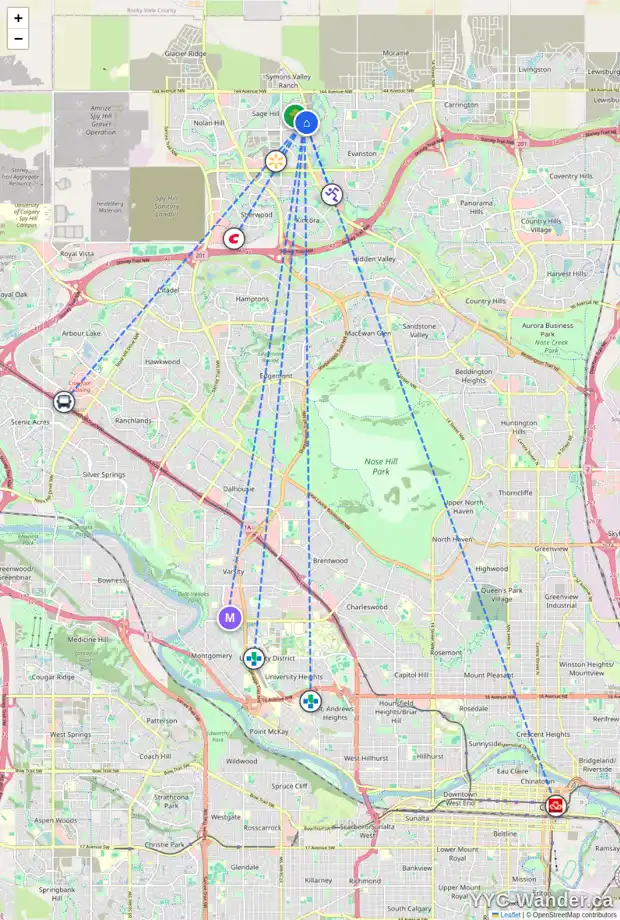 Daily accessibility map for 113 SAGE BLUFF RI NW, Calgary showing nearby schools, grocery stores, parks, LRT stations and nearby amenities