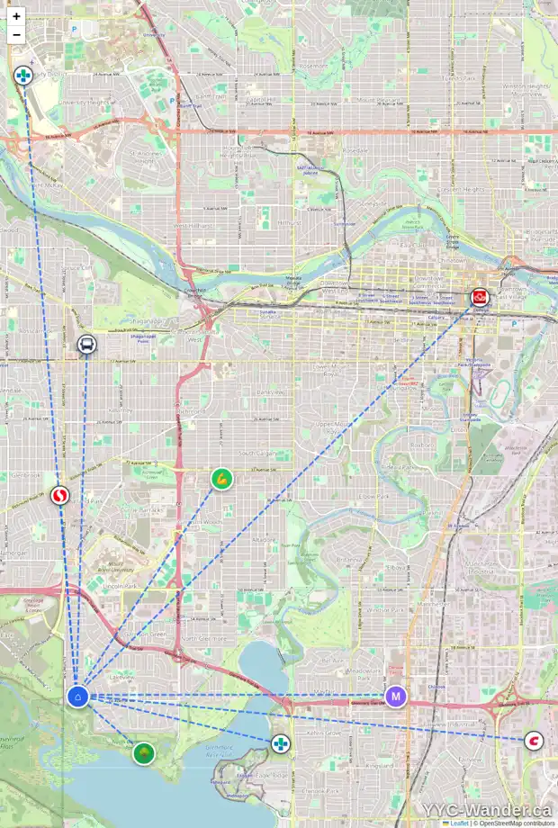 Daily accessibility map for 6603 LAW DR SW, Calgary showing nearby schools, grocery stores, parks, LRT stations and nearby amenities