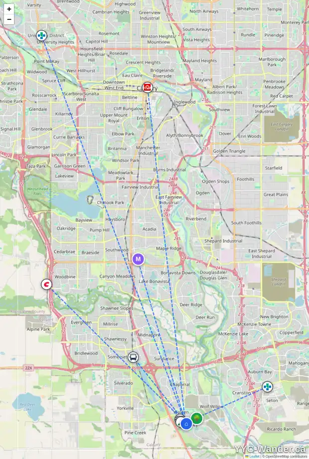 Daily accessibility map for 2136 81 LEGACY BV SE, Calgary showing nearby schools, grocery stores, parks, LRT stations and nearby amenities