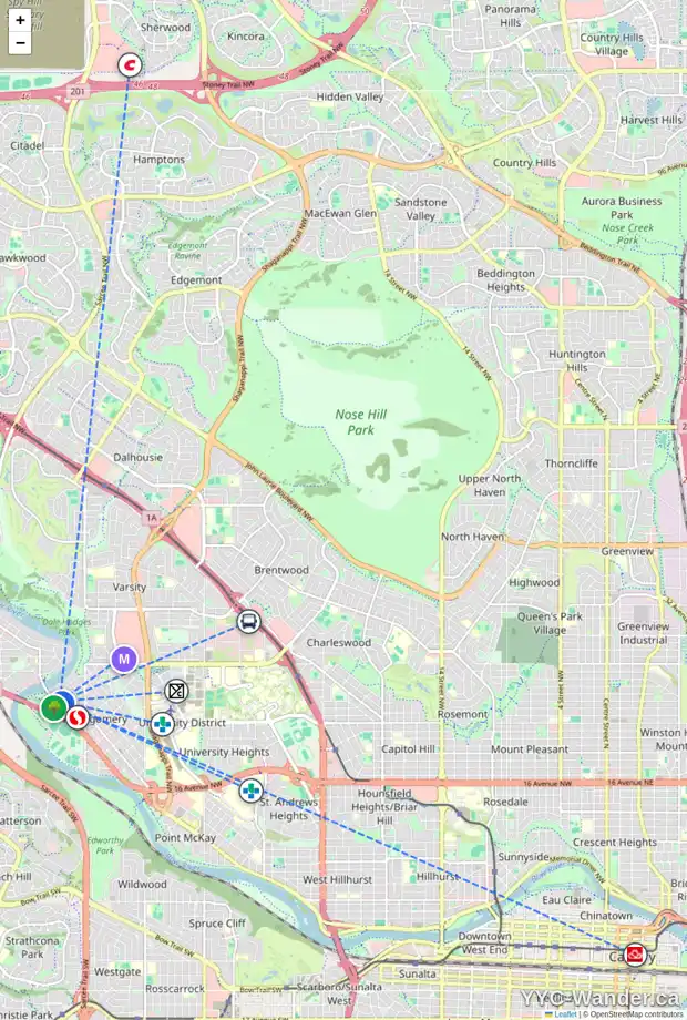 Daily accessibility map for 5224 BOWNESS RD NW, Calgary showing nearby schools, grocery stores, parks, LRT stations and nearby amenities