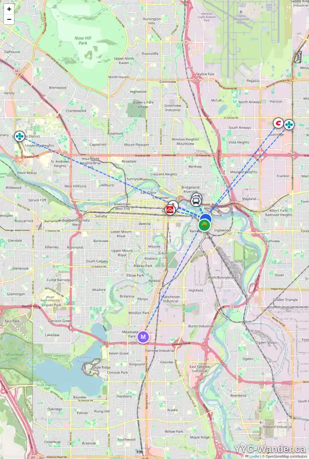 Daily accessibility map for 1211 8 AV SE, Calgary showing nearby schools, grocery stores, parks, LRT stations and nearby amenities
