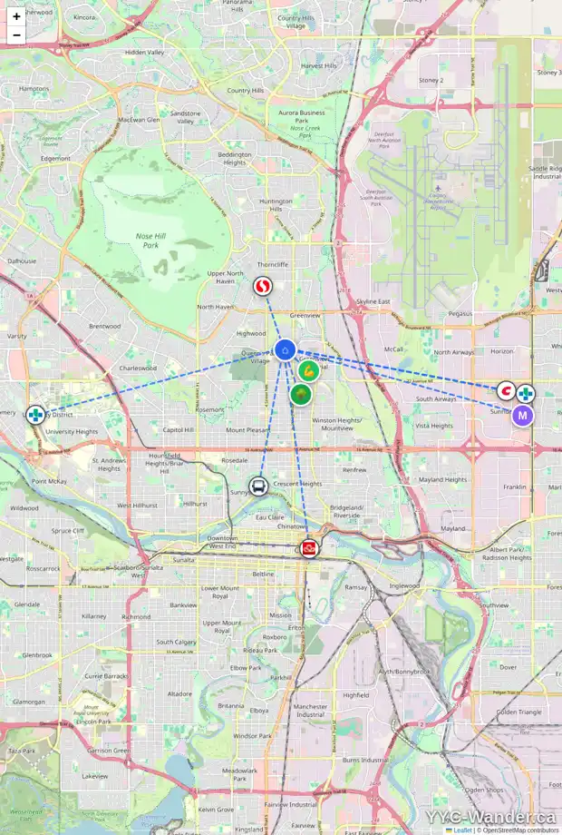 Daily accessibility map for 4019 1 ST NW, Calgary showing nearby schools, grocery stores, parks, LRT stations and nearby amenities